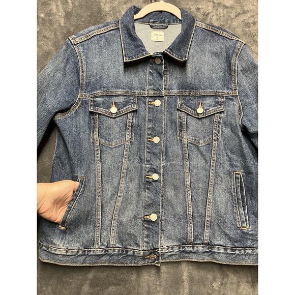 GAP Denim Jacket Woman’s XL Blue Med Wash Stretch Button Front Trucker Cowgirl - Picture 6 of 11